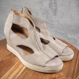 Sofft Sosie Womens Gray Suede Elastic Gladiator Wedge Sandals Size 10 M